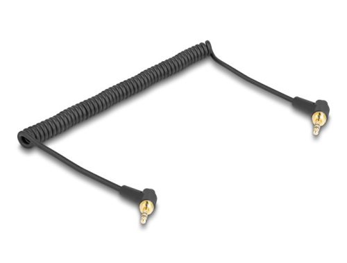 Delock Tekercselt kábel 3,5 mm 3 tűs sztereo jack apa   sztereo jack apa hajlított csavaros adapterrel 6,35 mm-hez. 75 cm