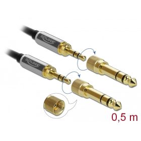   Delock Sztereó kábel 3,5 mm-es 3 pólusú apa   apa, csavaros adapterrel 0,5 m (DL-85784)
