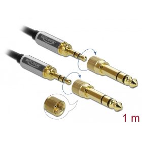   Delock Sztereó kábel 3,5 mm-es 3 pólusú apa   apa, csavaros adapterrel 1 m (DL-85785)