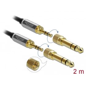   Delock Sztereó kábel 3,5 mm-es 3 pólusú apa   apa, csavaros adapterrel 2 m (DL-85786)