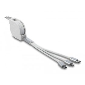   Delock 3 az 1-ben visszahúzható fehér USB Type-C  töltőkábel Lightning  / Micro-USB- / USB Type-C  végződéssel (DL-85844)