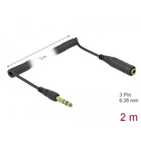   Delock Csavartkábel meghosszabbítás 3 tűs 6,35 mm sztereo Jack apa   sztereo jack anya 2 m, fekete (DL-85938)