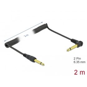   Delock Hajlított csavartkábel 6,35 mm 2 tűs mono jack apa - mono jack apa 2 m, fekete (DL-85939)