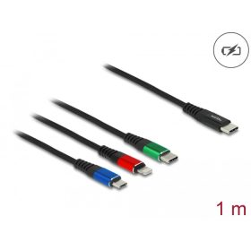   Delock 1 m hosszú, USB töltő kábel 3 az 1 USB Type-C  apa Lightning -, Micro USB- és USB Type-C  csatlakozáshoz (DL-86596)