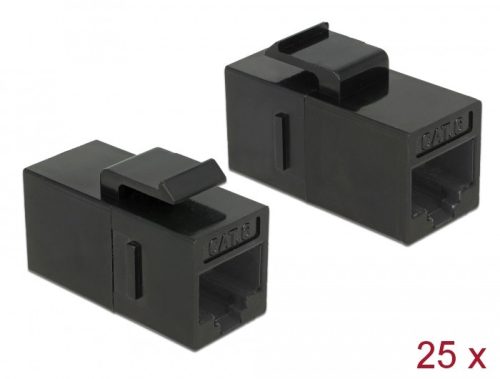 Delock Keystone modul, RJ45-aljzat > RJ45-aljzat, Cat.6 UTP, fekete 25 db.-os