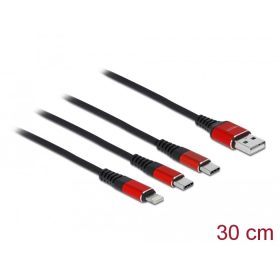   Delock 30 cm hosszú, USB töltő kábel 3 az 1 A-típusú apa Lightning -, es 2 x USB Type-C  csatlakozás (DL-86708)