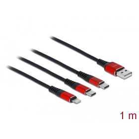   Delock 1 m hosszú, USB töltő kábel 3 az 1 A-típusú apa Lightning -, es 2 x USB Type-C  csatlakozásho (DL-86709)