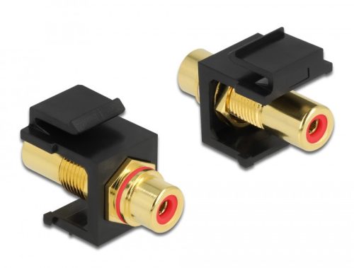 Delock Keystone modul, RCA-csatlakozóhüvely > RCA-csatlakozóhüvely, aranyozott, piros / fekete