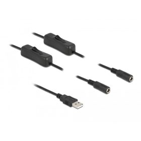   Delock A-típusú USB apa   2 db. DC 5,5 x 2,1 mm anya csatlakozójú, 1 méter hosszú kábel (DL-86797)