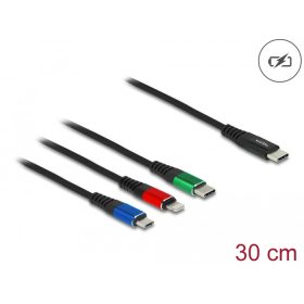   Delock 30 cm hosszú, USB töltő kábel 3 az 1 USB Type-C  apa Lightning -, Micro USB- és USB Type-C  csatlakozáshoz (DL-86820)