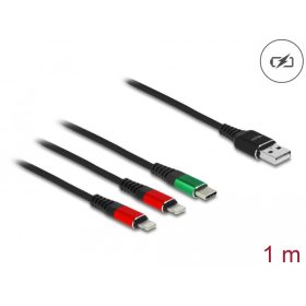   Delock 1 m hosszú, USB töltő kábel 3 az 1 A-típusú apa 2 x Lightning -, es USB Type-C  csatlakozáshoz (DL-86821)