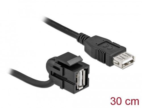 Delock Keystone modul, USB 2.0 A-csatlakozóhüvely 110  > USB 2.0 A-csatlakozóhüvely, kábellel fekete