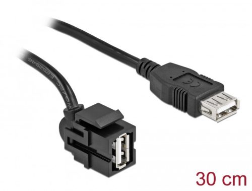 Delock Keystone modul, USB 2.0 A-csatlakozóhüvely 250  > USB 2.0 A-csatlakozóhüvely, kábellel fekete