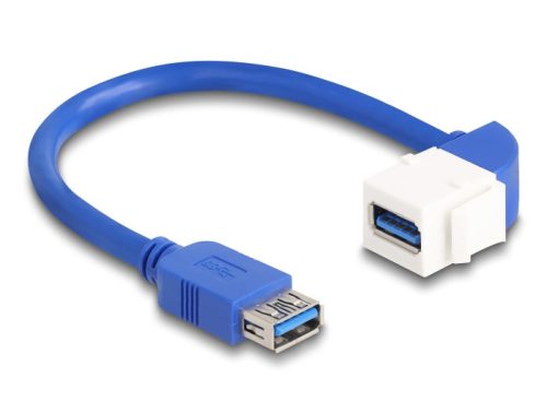 Delock Keystone modul USB kábel 5 Gbps A-típusú USB anya - A-típusú USB anya 90 -ban hajlított 20 cm, kék