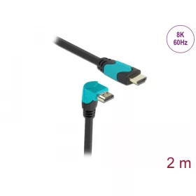   Delock High Speed HDMI kábel egyenes csatlakozódugóval - csatlakozódugóval 90  ívelt lefelé 48 Gbps (DL-86992)