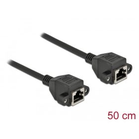   Delock Hálózat bővítő kábel S/FTP RJ45 anya - RJ45 anya Cat.6A, 50 cm hosszú, fekete (DL-87008)