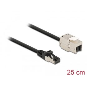   Delock Kábel RJ45 apa - Keystone modul RJ45 anya Cat.6A, 25 cm hosszú, fekete (DL-87022)