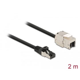   Delock Kábel RJ45 apa - Keystone modul RJ45 anya Cat.6A, 2 m hosszú, fekete (DL-87028)
