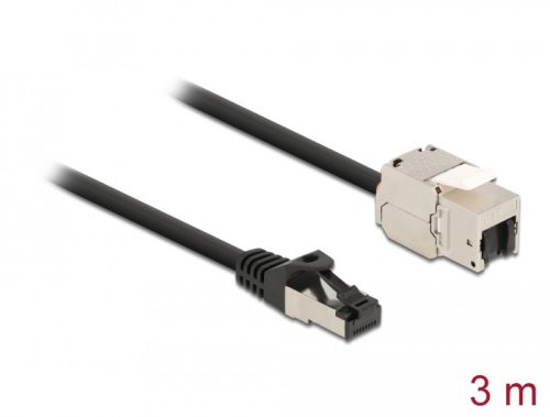 Delock Kábel RJ45 apa - Keystone modul RJ45 anya Cat.6A, 3 m hosszú, fekete