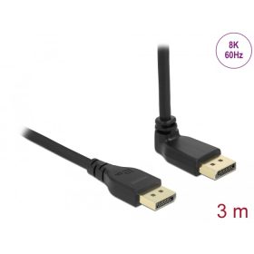   Delock DisplayPort kábel egyenes csatlakozódugóval - csatlakozódugóval 90  ívelt felfelé 8K 60 Hz 3 m retesz nélküli (DL-87151)