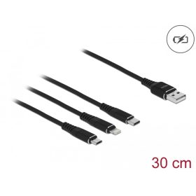   Delock 30 cm hosszú, USB töltő kábel 3 az 1-ben Lightning -, Micro USB- és USB Type-C  csatlakozásho (DL-87152)
