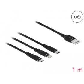   Delock 1 m hosszú, USB töltő kábel 3 az 1-ben Lightning -, Micro USB- és USB Type-C  csatlakozáshoz, (DL-87155)