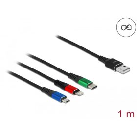   Delock 1 m hosszú, USB töltő kábel 3 az 1-ben Lightning -, Micro USB- és USB Type-C  csatlakozáshoz (DL-87277)