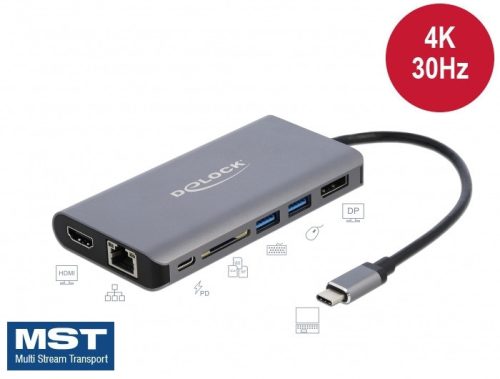 Delock USB Type-C  dokkolóállomás 4K - HDMI / DP / USB 3.0 / SD / LAN / PD 3.0