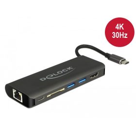   Delock USB Type-C 3.1 dokkoló állomás HDMI 4K 30 Hz, Gigabit LAN és USB PD funkció (DL-87721)