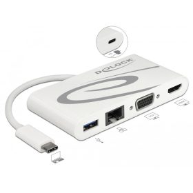   Delock USB Type-C USB 3.1 dokkoló állomás HDMI 4K 30 Hz + VGA + LAN + USB PD (DL-87731)