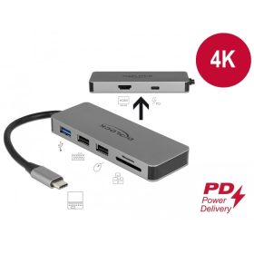  Delock USB Type-C dokkoló állomás mobil eszközökhöz 4K - HDMI / Hub / SD / PD 2.0 (DL-87743)
