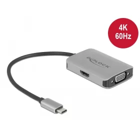   Delock Elosztó USB Type-C  csatlakozóval (DP alternatív mód támogatás) > 1 db HDMI + 1 db VGA csatla (DL-87776)