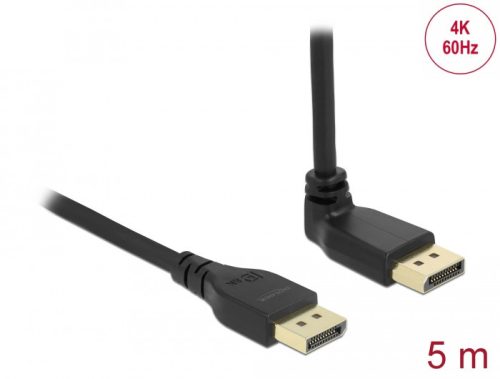 Delock DisplayPort 1.2 kábel egyenes csatlakozódugóval - csatlakozódugóval 90  ívelt felfelé 4K 60 Hz 5 m retesz nélküli