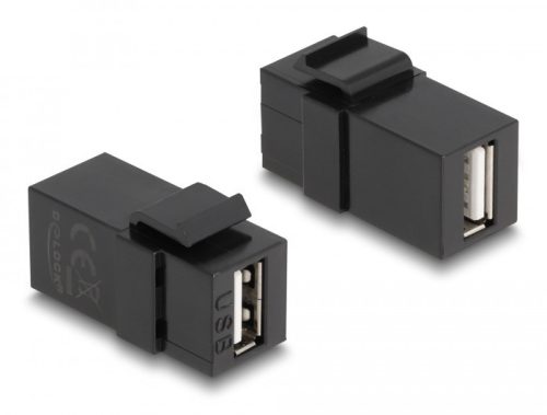 Delock Keystone modul, USB 2.0 A-csatlakozóhüvely > USB 2.0 A-csatlakozóhüvely, fekete