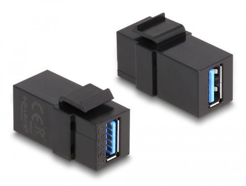 Delock Keystone modul, USB 3.0 A-csatlakozóhüvely > USB 3.0 A-csatlakozóhüvely, fekete (1:1)