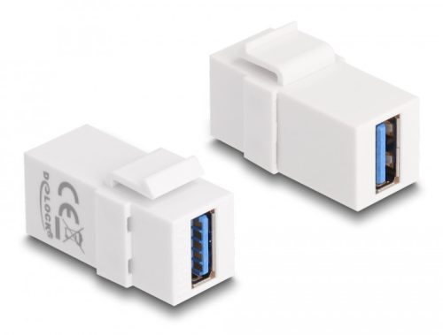 Delock Keystone modul, USB 3.0 A-csatlakozóhüvely > USB 3.0 A-csatlakozóhüvely fehér (1:1)