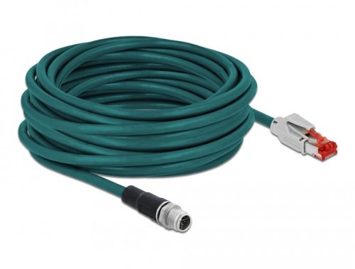 Delock Hálózati kábel M12 8 tűs X-kódú RJ45 csatlakozóhoz PVC borítás 10 m hosszú