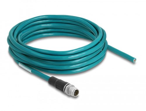 Delock Hálózati kábel M12 8 tűs X-kódú csavarozással nyitható huzalvéggel PVC borítás 5 m hosszú