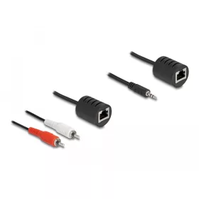   Delock Sztereo Audio bővítő RJ45 anya   3,5 mm sztereo jack apa és RJ45 anya - 2 db. RCA apa Cat.5 akár 50 m 2 db-os szett (DL-87859)