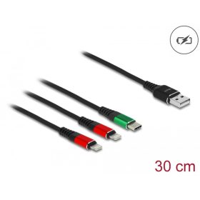   Delock 30 cm hosszú, USB töltő kábel 3 az 1 A-típusú apa 2 x Lightning -, es USB Type-C  csatlakozáshoz (DL-87881)