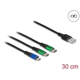   Delock 30 cm hosszú, USB töltő kábel 3 az 1 A-típusú apa Micro USB -, es 2 x USB Type-C  csatlakozáshoz (DL-87883)