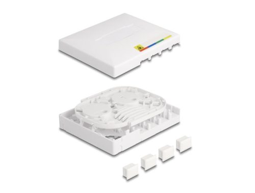 Delock Optikai szálas csatlakozó doboz FTTH falra szerelhető 4 x SC Simplex vagy LC Duplex számára, fehér színű