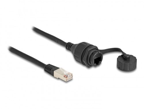 Delock RJ50 kábel apa - RJ50 anya beépített fedélsapkával IP67 por és vízmentességért 20 cm
