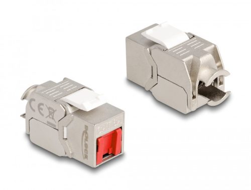 Delock Keystone Modul RJ45 anya - LSA Cat.6A eszköz nélkül használható piros por elleni fedővel