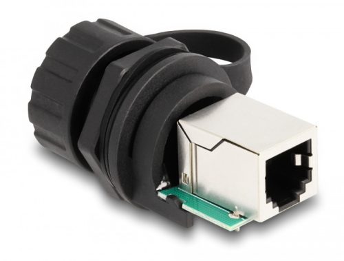 Delock Kábel konnektor RJ12 anya - RJ12 anya beszereléshez IP68 védő kupakkal por és vízhatlan, fekete színű