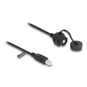   Delock Kábel USB 2.0 B-típusú apa   USB 2.0 B-típusú anya installálásra IP68 por és víz elleni védő bajonettzá kalappal fekete, 1 m (DL-88011)