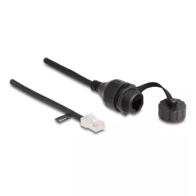   Delock RJ45 kábel apa - RJ45 anya beépített fedélsapkával Cat.5e FTP IP68 por és vízmentességért fekete, 25 cm (DL-88012)