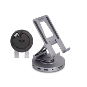   Delock Tablet és laptop dokkoló állomás 4K beépített tartóval - HDMI / USB / Hub / SD / Micro SD / PD 3.0 - 360  forgatható (DL-88017)