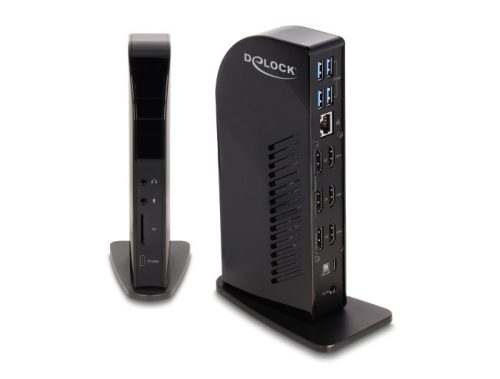 Delock USB Type-C  hármas elrendezésű dokkoló állomás DisplayLink  4K / USB Hub / LAN / SD / Audio / PD 96 W szolgáltatásokkal