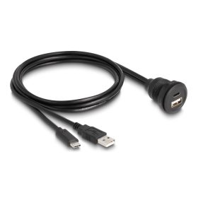   Delock USB 2.0 kábel A-típusú és USB Type-C  apa végződéssel, valamint egy A-típusú és egy USB Type-C  anya beépített végződéssel 1 m, fekete (DL-88102)